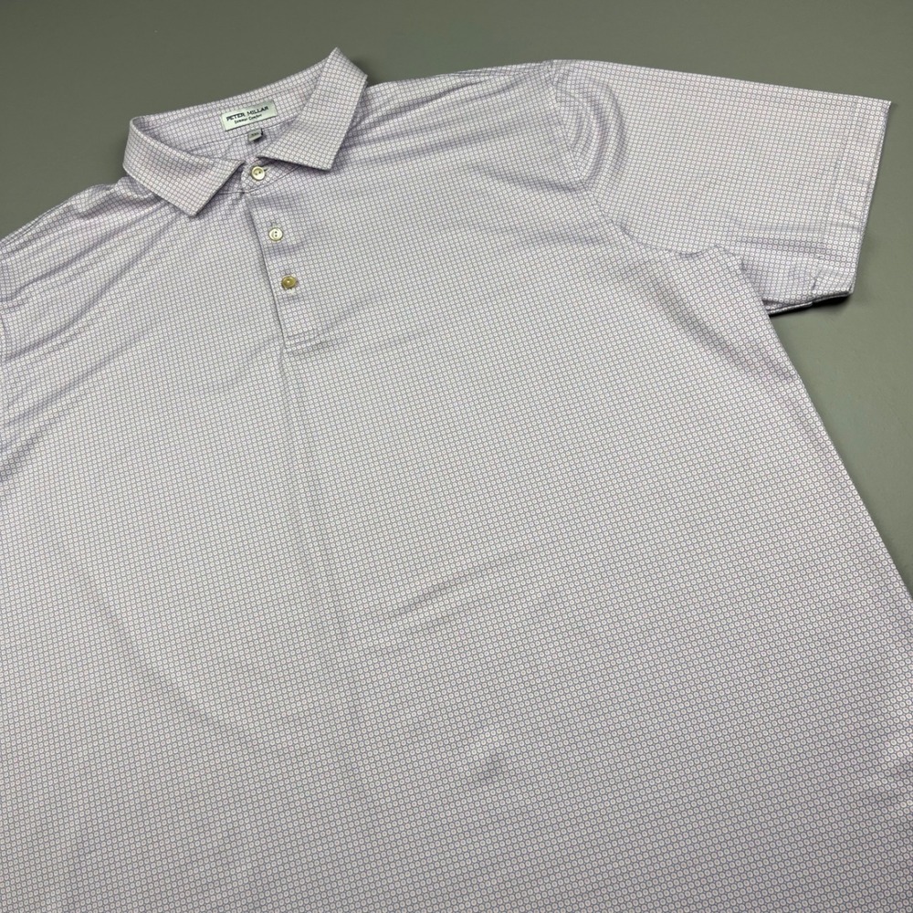 Peter Millar Polo Shirt Mens XXL Purple Geometric Summer Comfort MS25EK05S